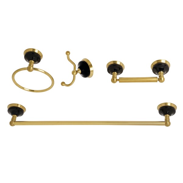 BAK9112478BB Water Onyx 4-Piece Bathroom Accessory Set, Brushed Brass